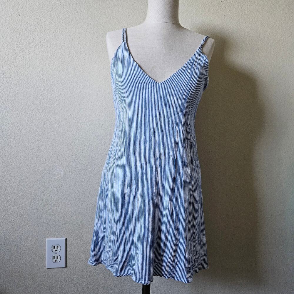 Lulus Adrift Blue Striped Tie-Back Mini Swing Dress Medium